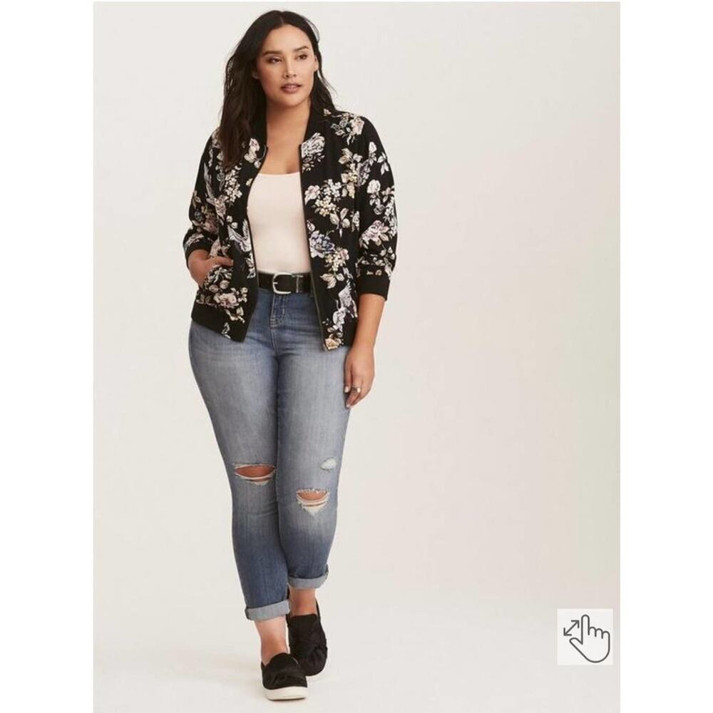 Torrid Blue Floral Bomber Jacket Rayon Women's 4x NWOT - Picture 10 of 13